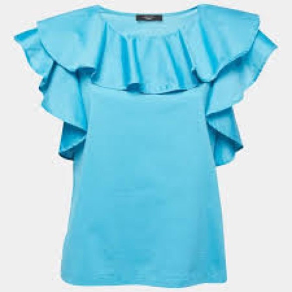 Weekend Max Mara Blue Ruffled Sleeveless Blouse - Picture 2 of 6